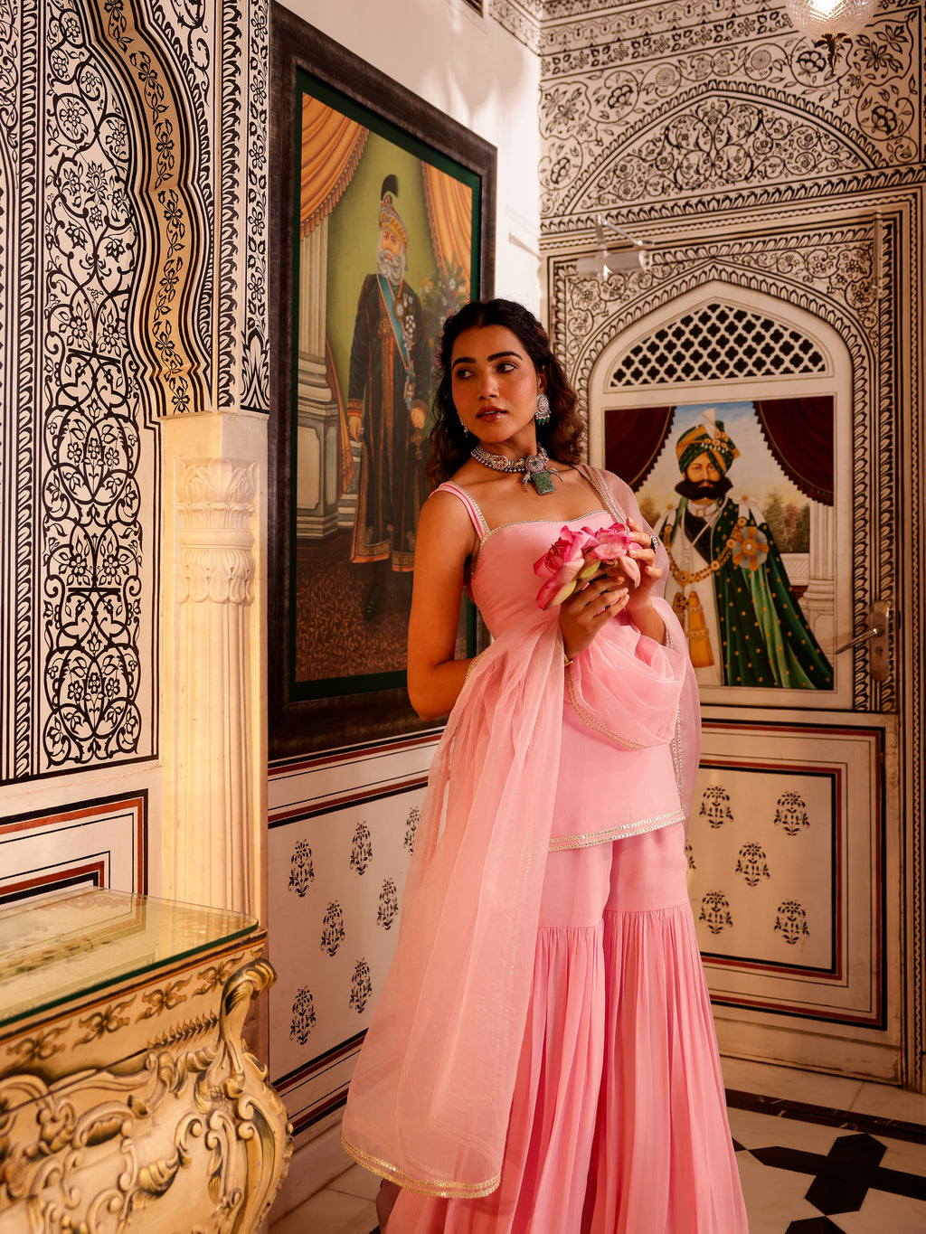 Wedding Wear Baby Pink Georgette Sharara Set for Women | Designer Salwar Kameez For Women