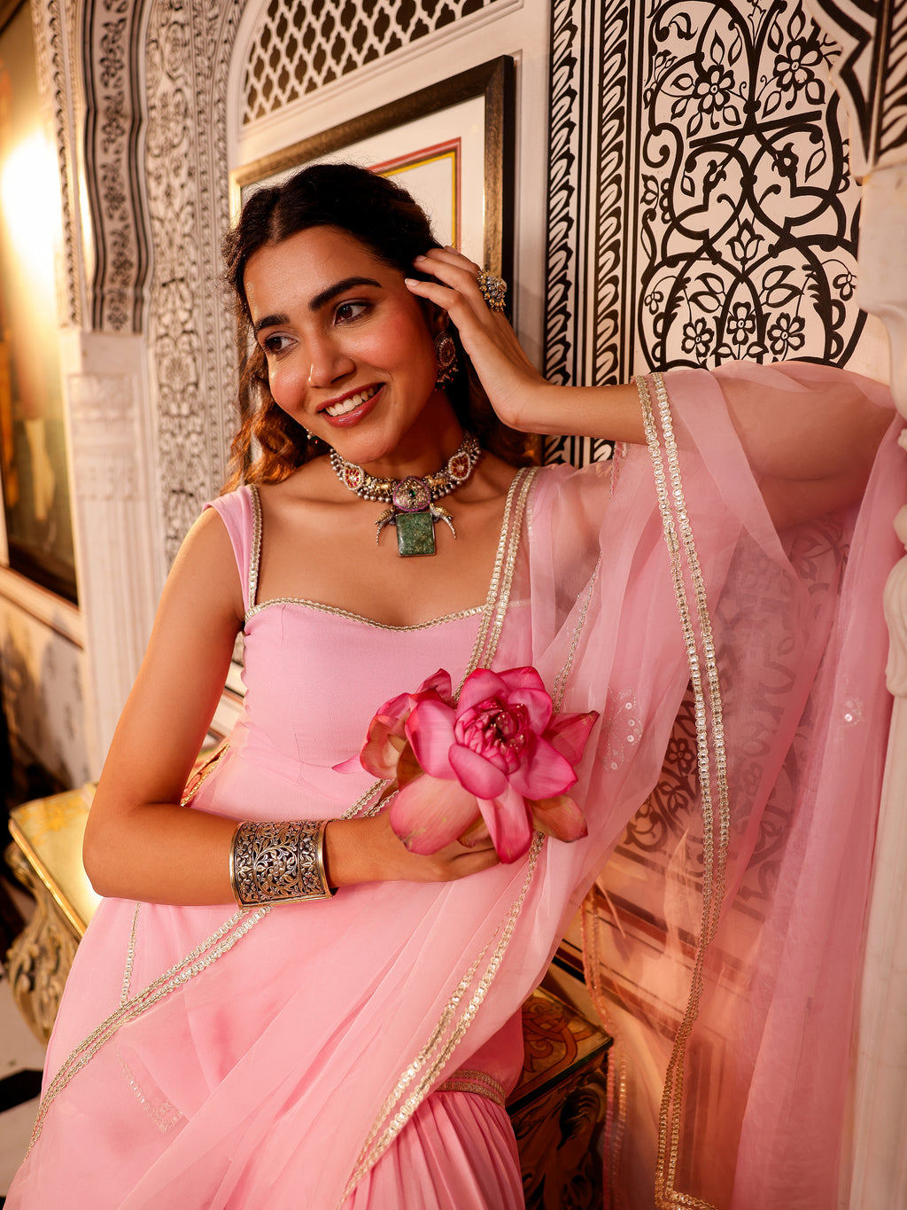 Wedding Wear Baby Pink Georgette Sharara Set for Women | Designer Salwar Kameez For Women
