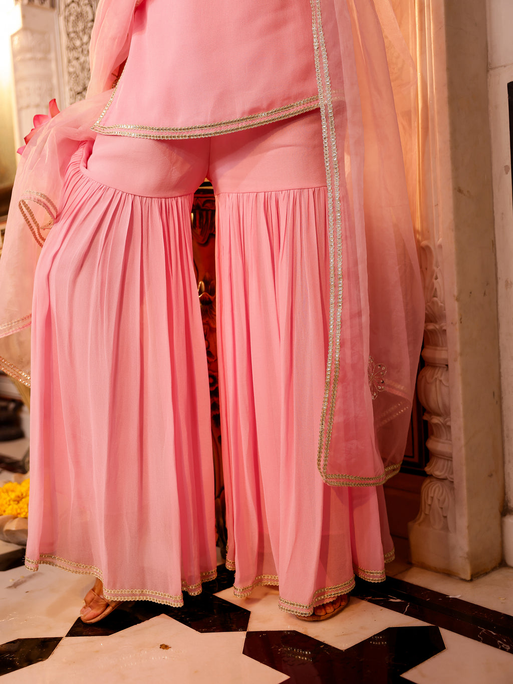 Wedding Wear Baby Pink Georgette Sharara Set for Women | Designer Salwar Kameez For Women