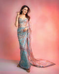 Pastel Aqua Blue Silk Saree with Mirror Work