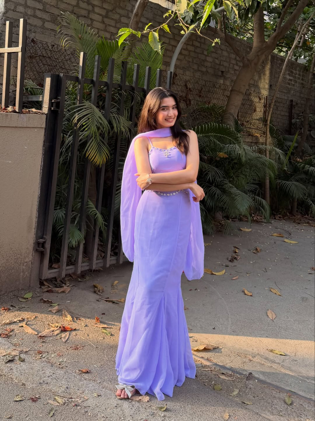 Party Wear Lavender Color Marmaid Georgette Fish Cut Lehenga | Mermaid Lehenga For Women