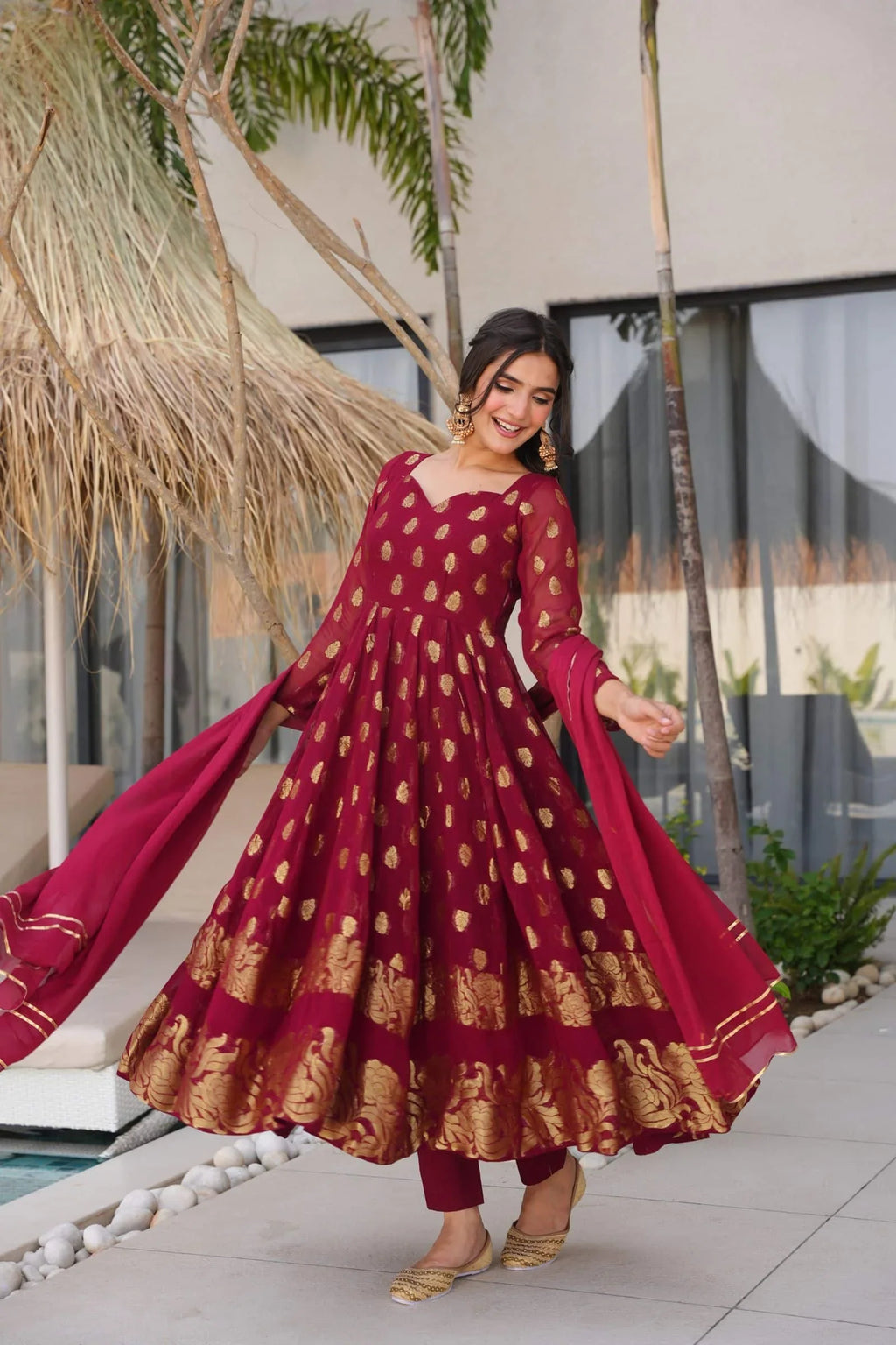 Festive Maroon Anarkali Suit For Women