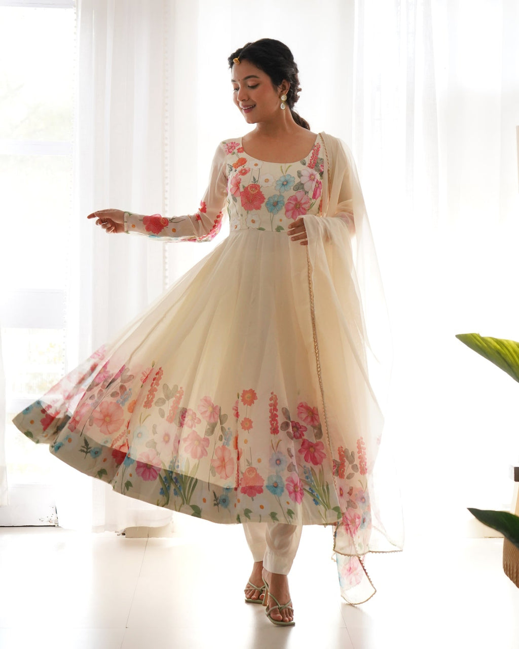 Digitally Printed & Embroidered Yoke Pure Soft Organza Anarkali Suit For Women