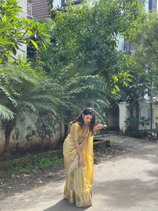 Party Wear Mirror Work Tissue Silk Saree For Women | Mirror Work Saree | Party Wear Saree For Women