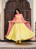 Sunshine Lemon Yellow Georgette Anarkali Suit Set with Embroidered Dupatta & Pant