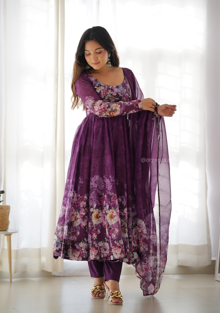 Floral Organza Silk Anarkali Kurtis