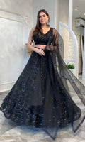 Black Net Designer Lehenga Choli With Dori & Sequins For Wedding & Party Wear