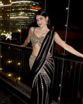 Wedding Wear Black Ready To Wear Mirror Work Saree in Faux Georgette | Ready To Wear Saree For Wedding