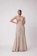 Ready To Wear Faux Georgette Mirror Work Lehenga Saree with Unstitched Blouse | Wedding Outfits For Women