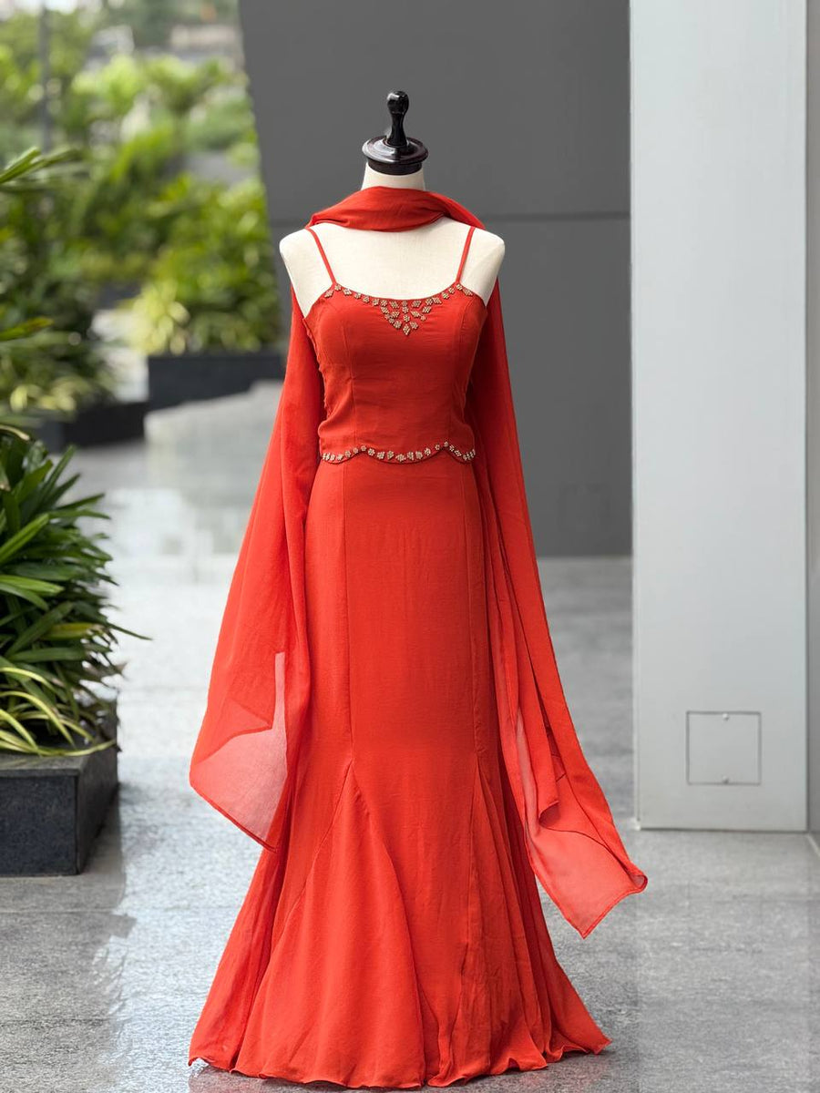 90's Style Iconic Red Fish Cut Fully Stitched Lehenga Choli | Fish Cut Lehenga For Women | Mermaid Lehenga For Women