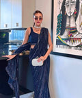 Navy Blue Georgette Partywear & Cocktail Saree With Sequins & Dori Embroidery | Wedding Outfits For Women