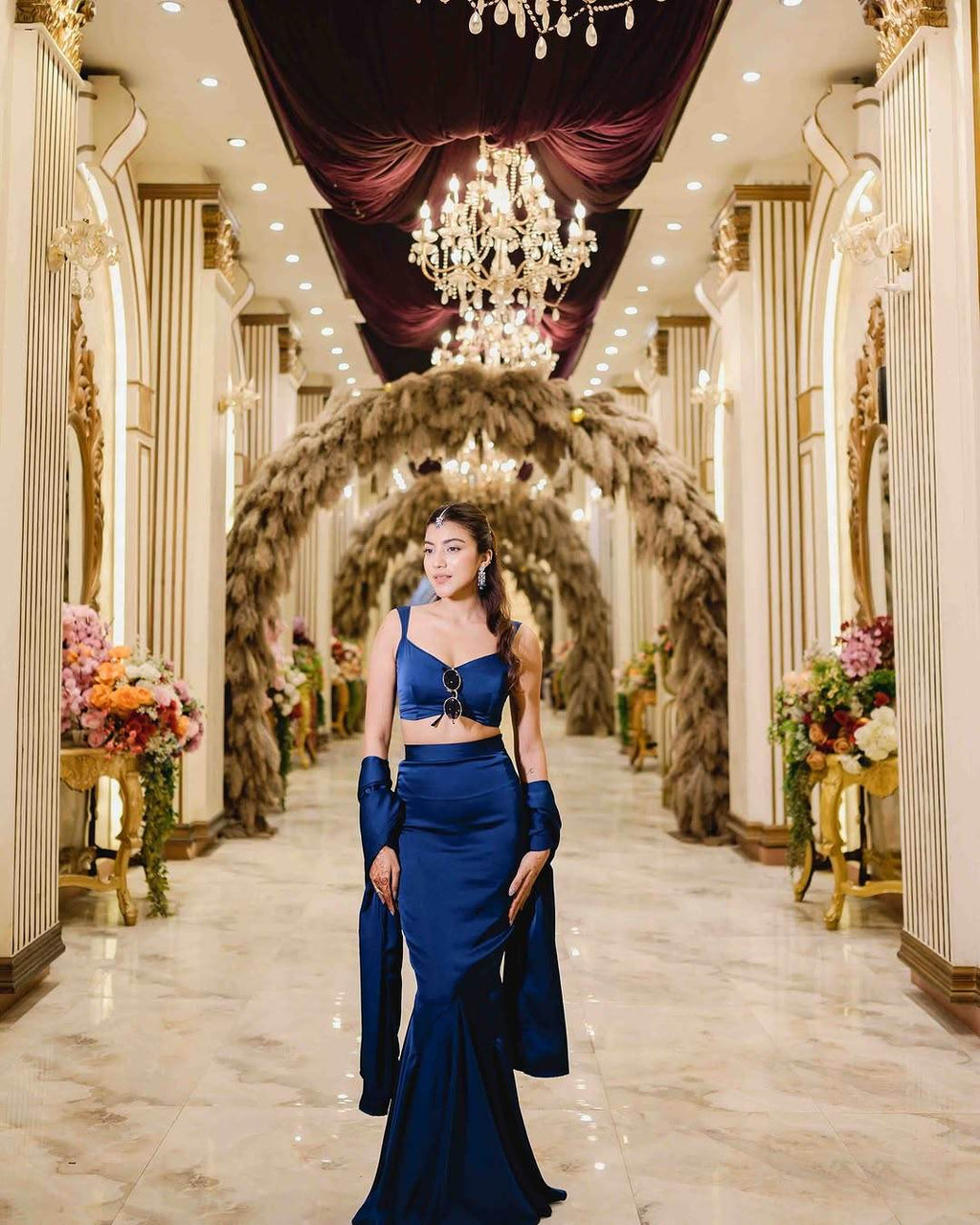 Y2K Fishtail 90s Blue Satin Silk Mermaid Fish Cut Lehenga | Cocktail Party & Sangeet Night Wear
