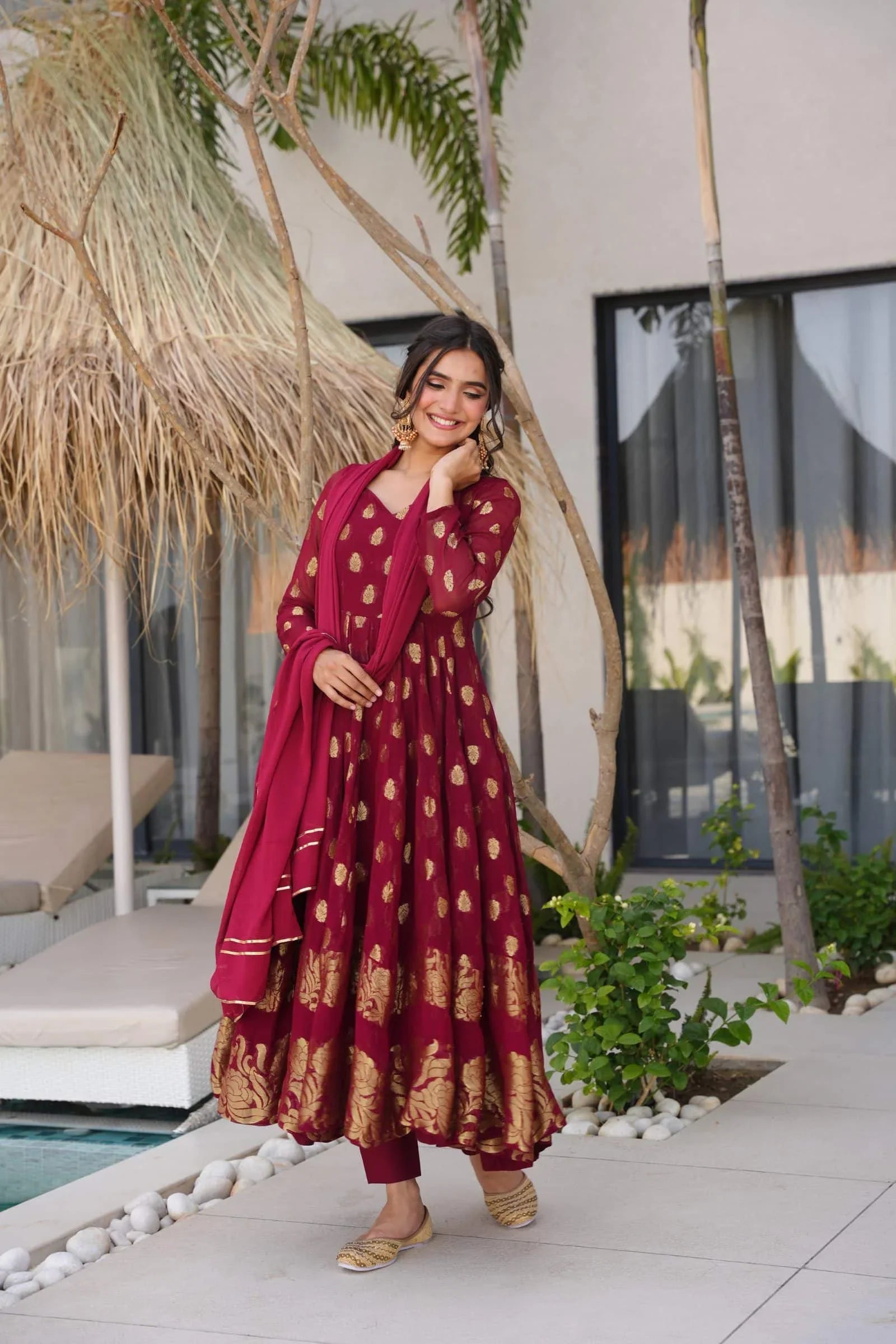 Festive Maroon Anarkali Suit For Women