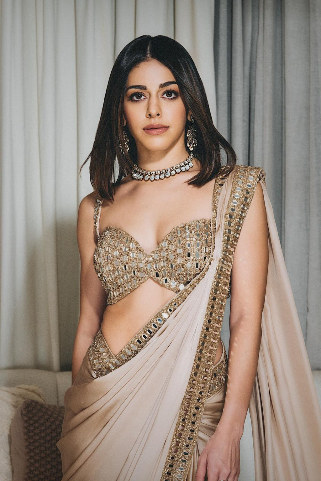 Partywear Silk Saree with Real Mirror Work Border & Designer Blouse | Party Wear Saree For Women