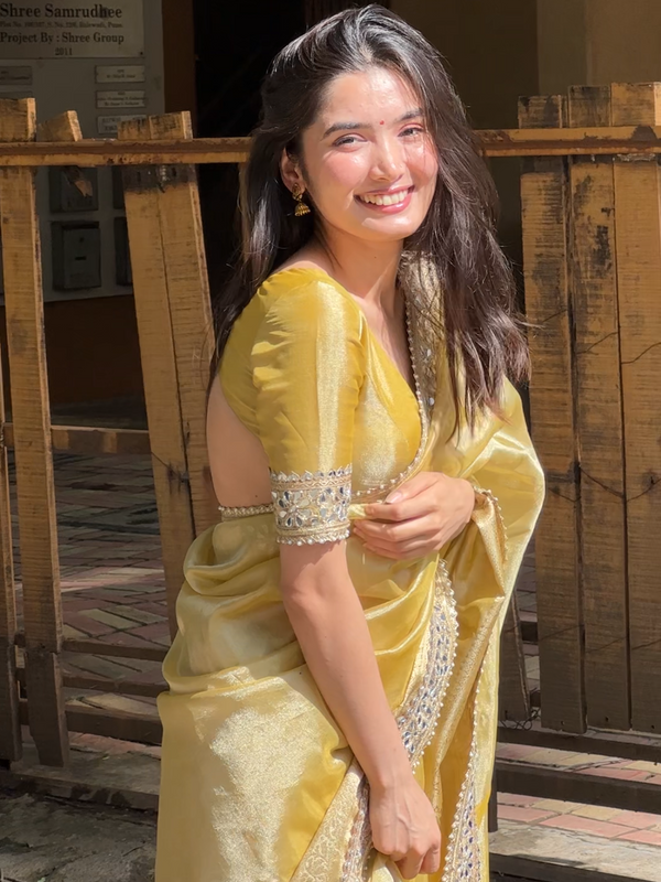Party Wear Mirror Work Tissue Silk Saree For Women | Mirror Work Saree | Party Wear Saree For Women