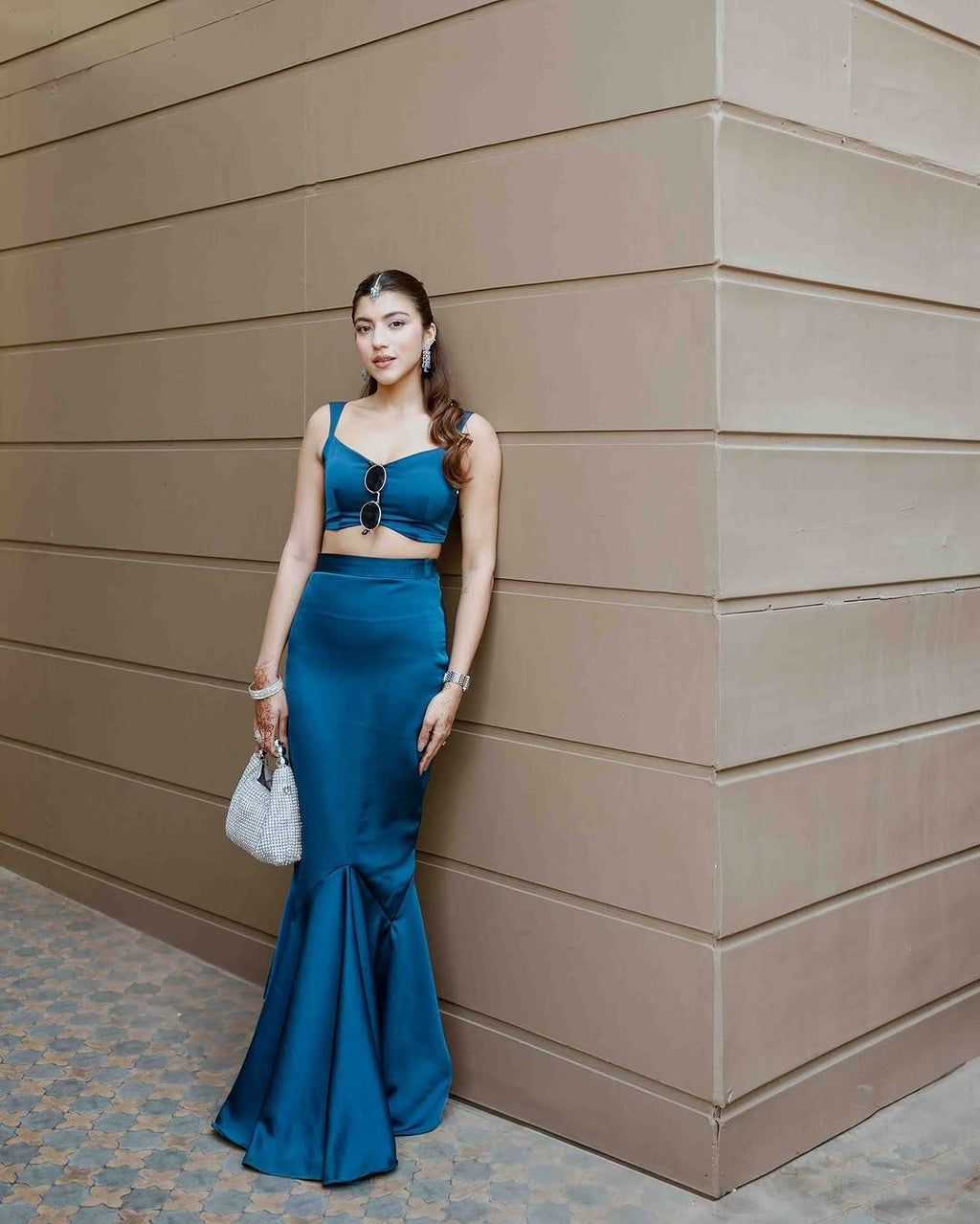 Y2K Fishtail 90s Blue Satin Silk Mermaid Fish Cut Lehenga | Cocktail Party & Sangeet Night Wear