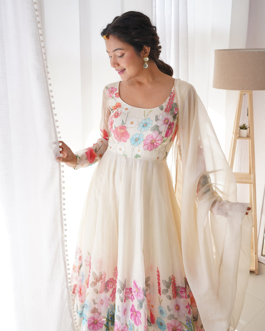 Digitally Printed & Embroidered Yoke Pure Soft Organza Anarkali Suit For Women