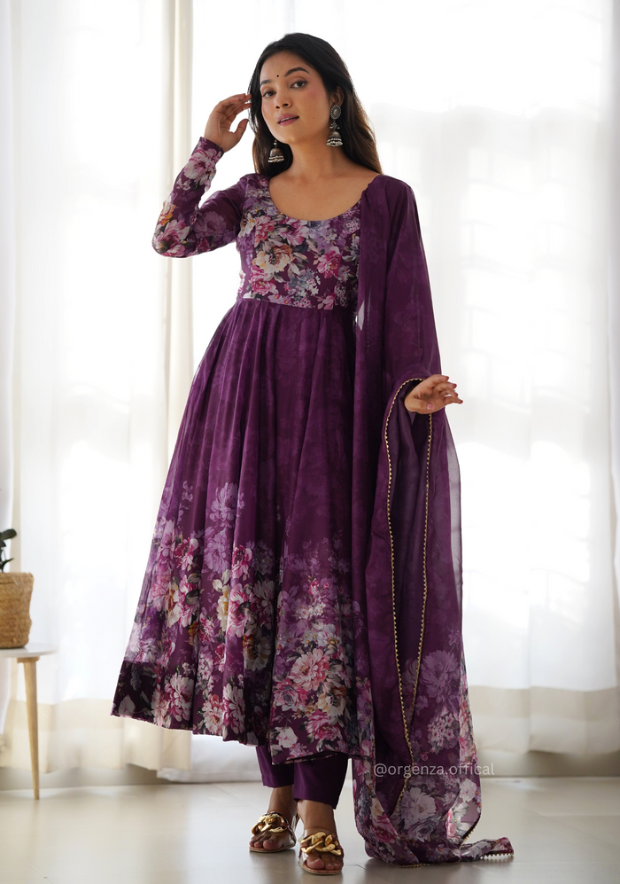Floral Organza Silk Anarkali Kurtis