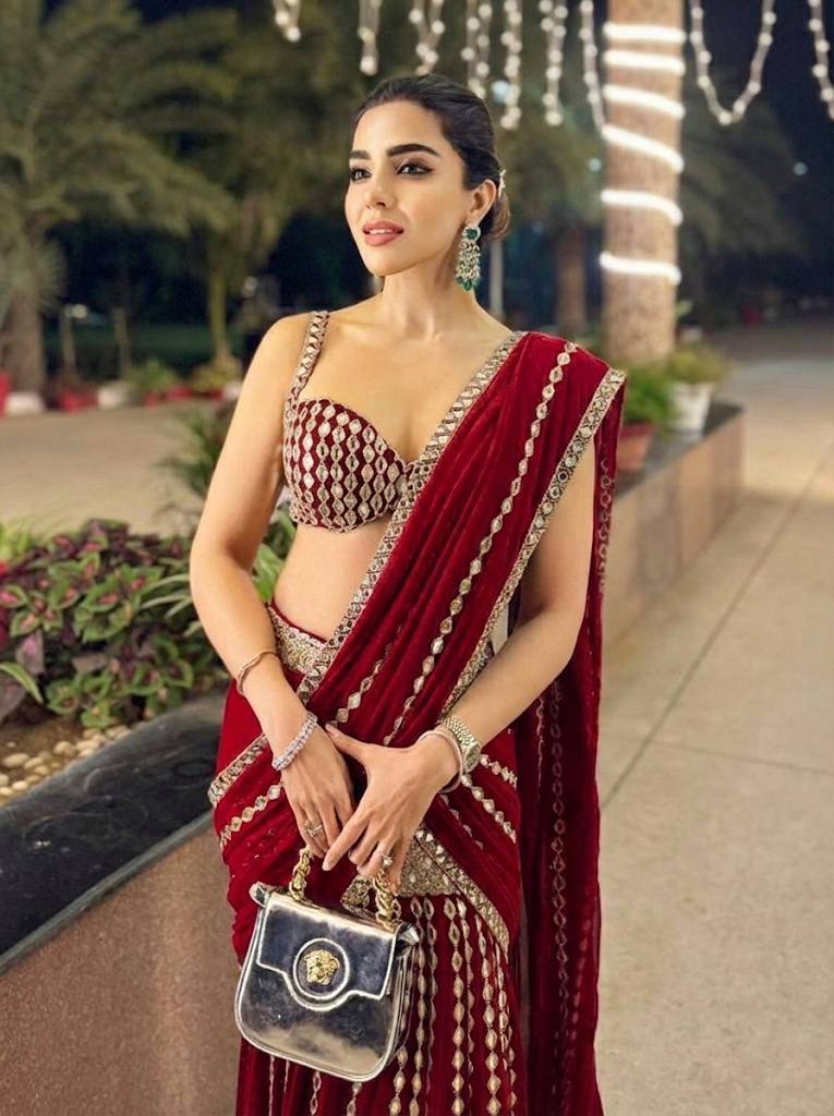 Wedding Wear Red Ready To Wear Lehenga Saree with Real Mirror Work | Ready To Wear Saree For Wedding