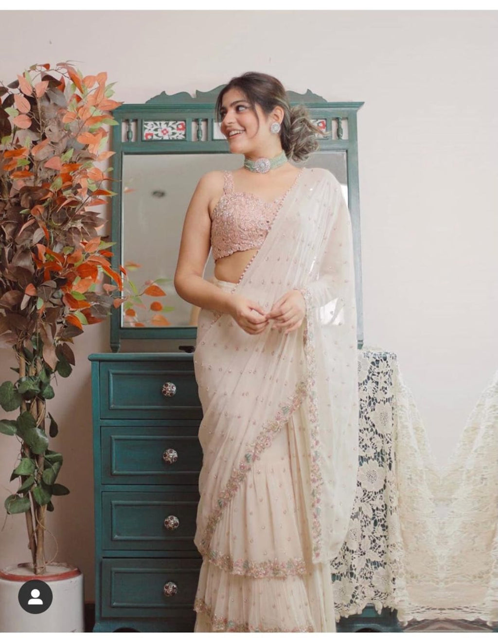 Party Wear Real Mirror Work Ruffle Ready To Wear Saree For Wedding | Ruffle Saree For Women