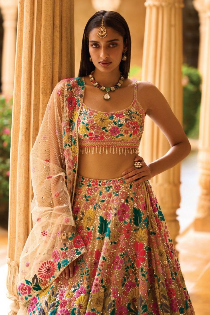 Wedding Wear Multi Color Floral Sequins Embroidered Lehenga For Women | Wedding Outfits For Women