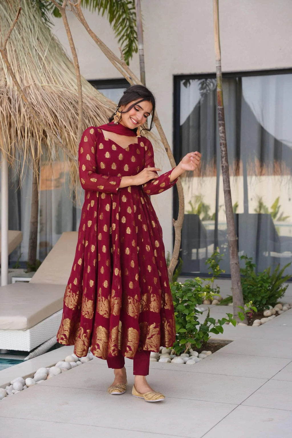 Festive Maroon Anarkali Suit For Women