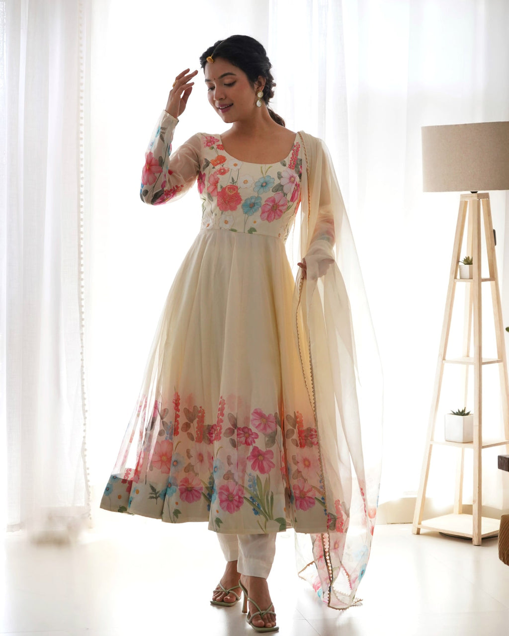 Digitally Printed & Embroidered Yoke Pure Soft Organza Anarkali Suit For Women