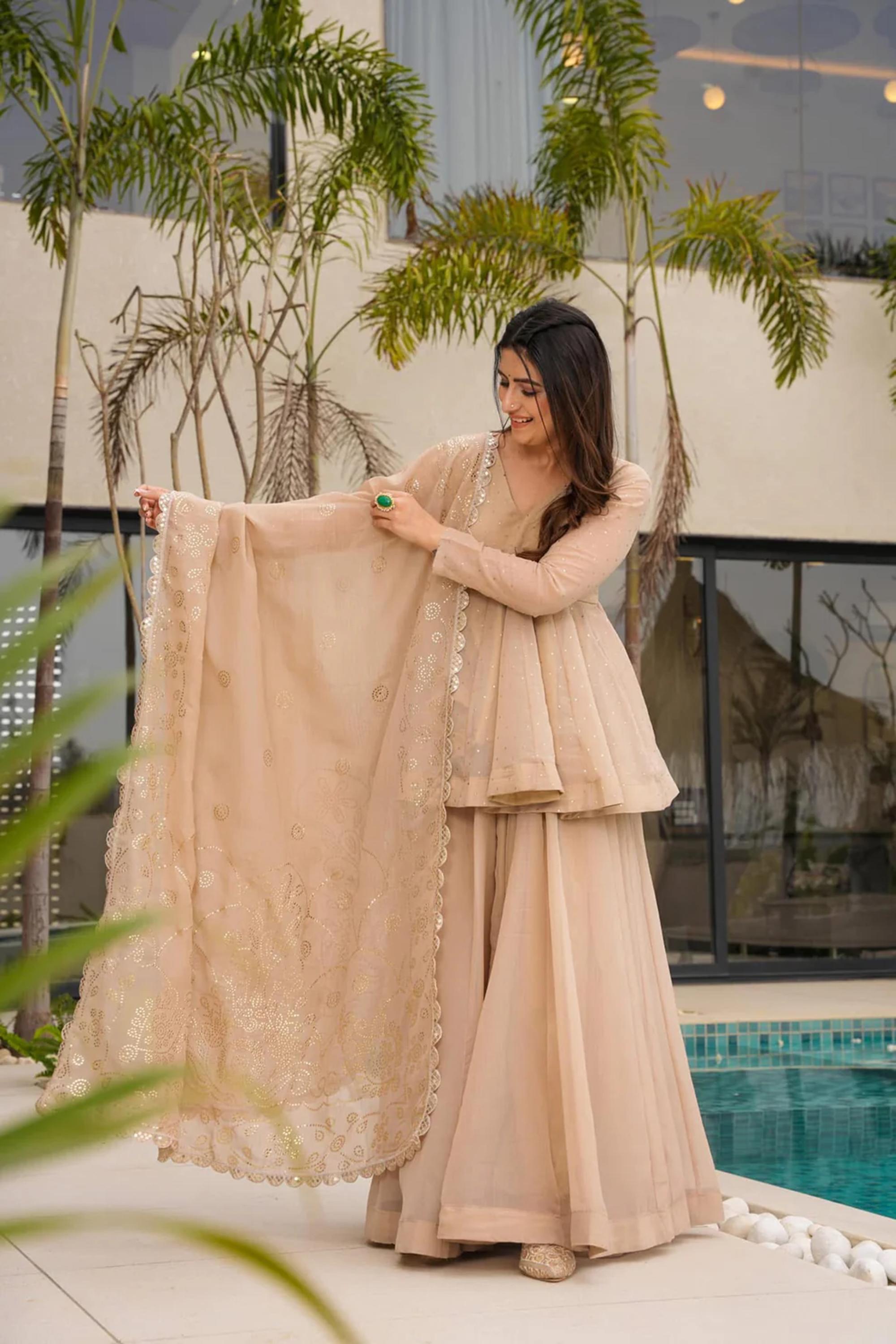 Modern Festive & Wedding Wear Kurta Palazzo Sharara Set For Women