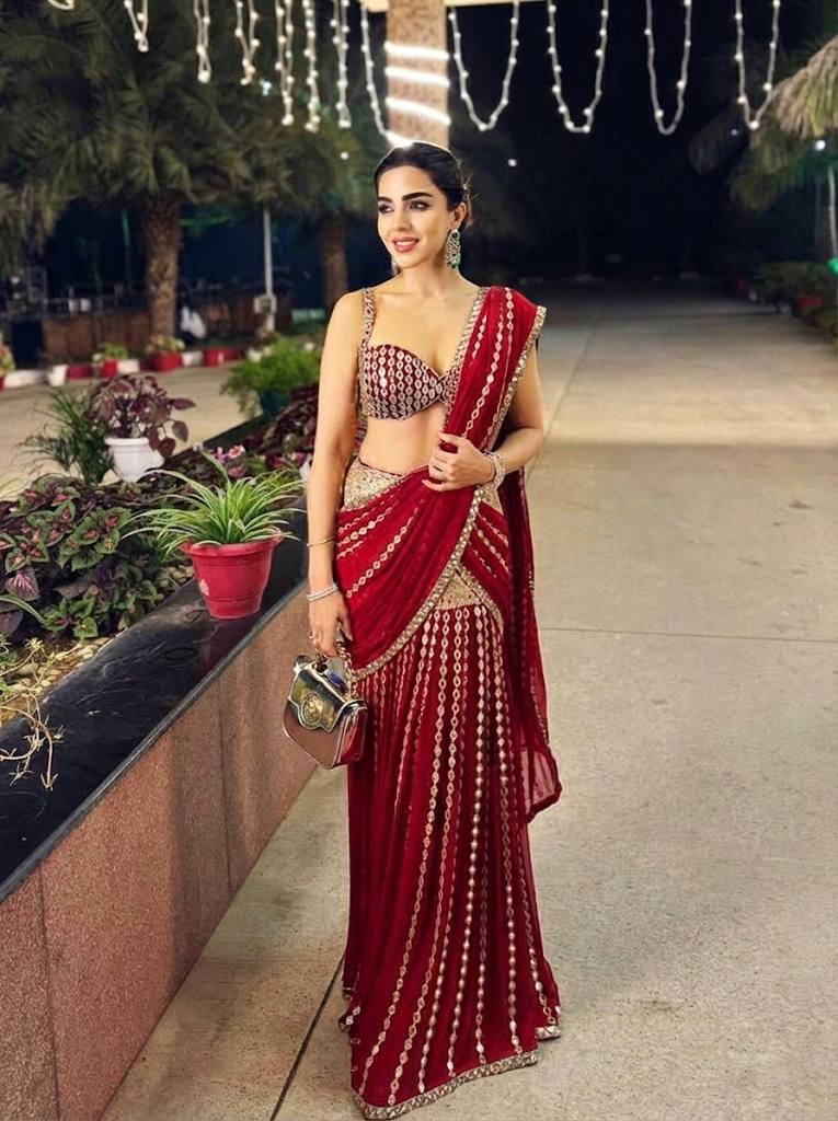 Wedding Wear Red Ready To Wear Lehenga Saree with Real Mirror Work | Ready To Wear Saree For Wedding