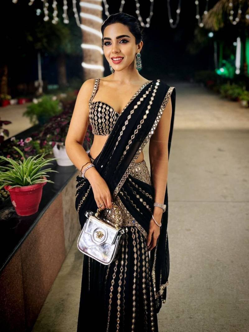Wedding Wear Black Ready To Wear Mirror Work Saree in Faux Georgette | Ready To Wear Saree For Wedding