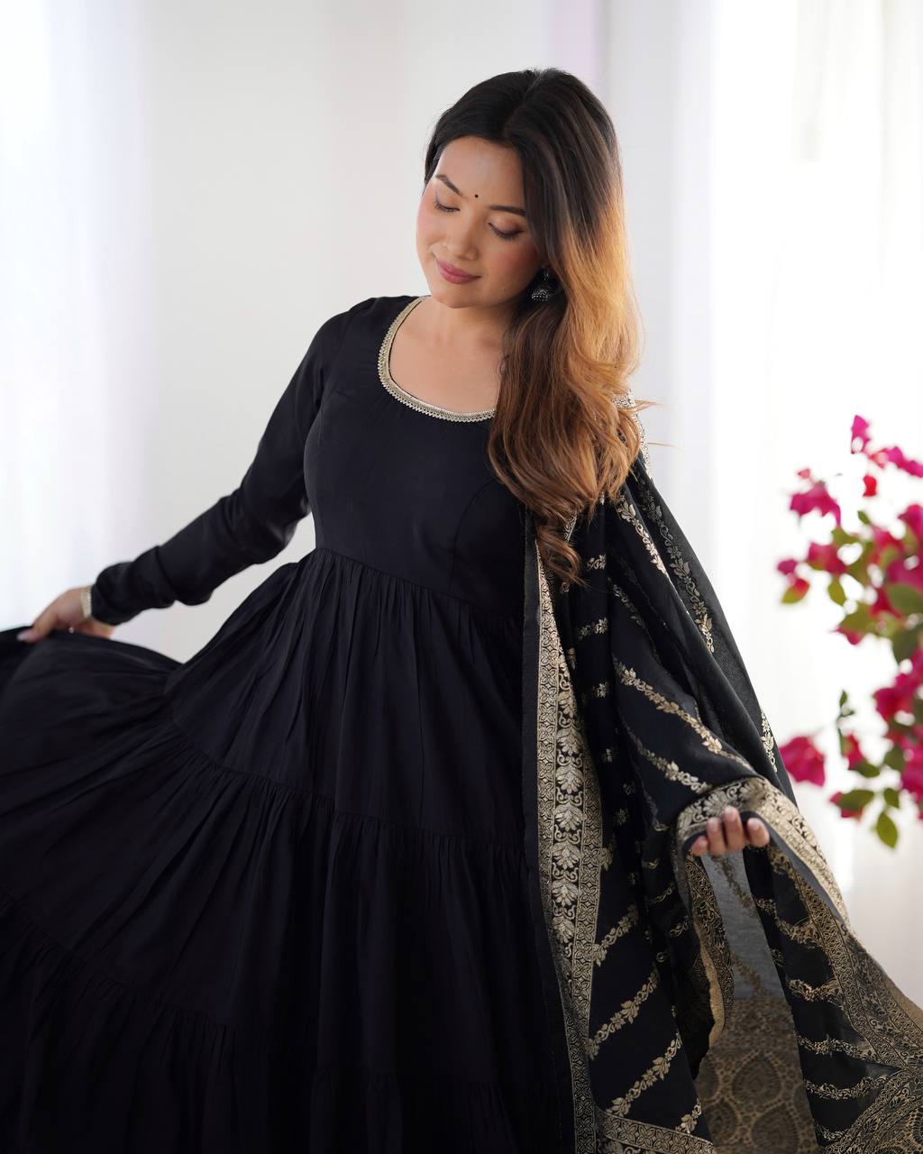 Festive Wear Black Color Anarkali Gown For Women