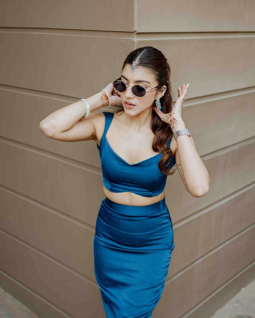Y2K Fishtail 90s Blue Satin Silk Mermaid Fish Cut Lehenga | Cocktail Party & Sangeet Night Wear