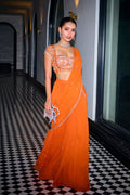 Wedding Wear Orange Ready To Wear Saree For Women | Wedding Outfits For Women
