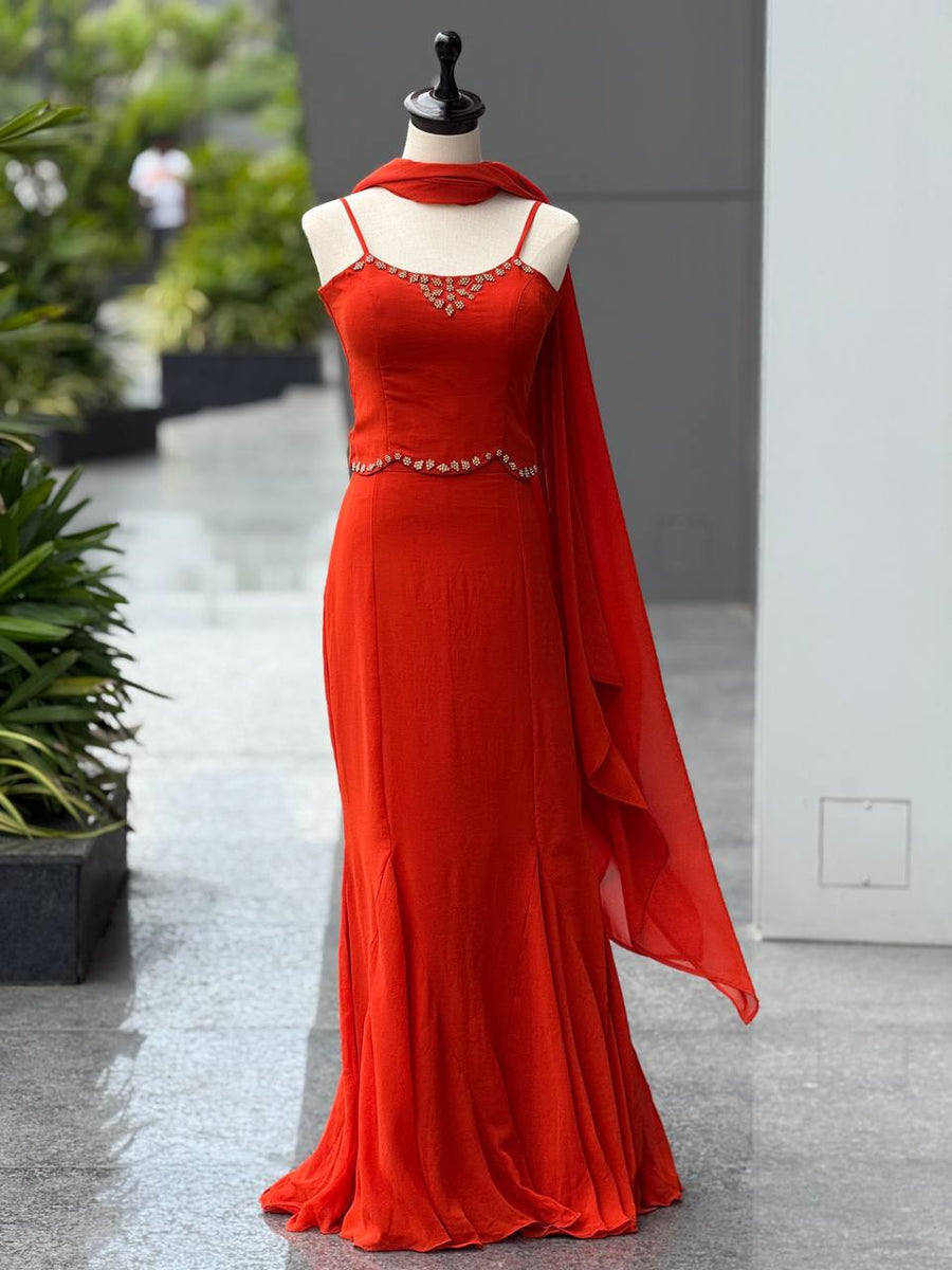 90's Style Iconic Red Fish Cut Fully Stitched Lehenga Choli | Fish Cut Lehenga For Women | Mermaid Lehenga For Women