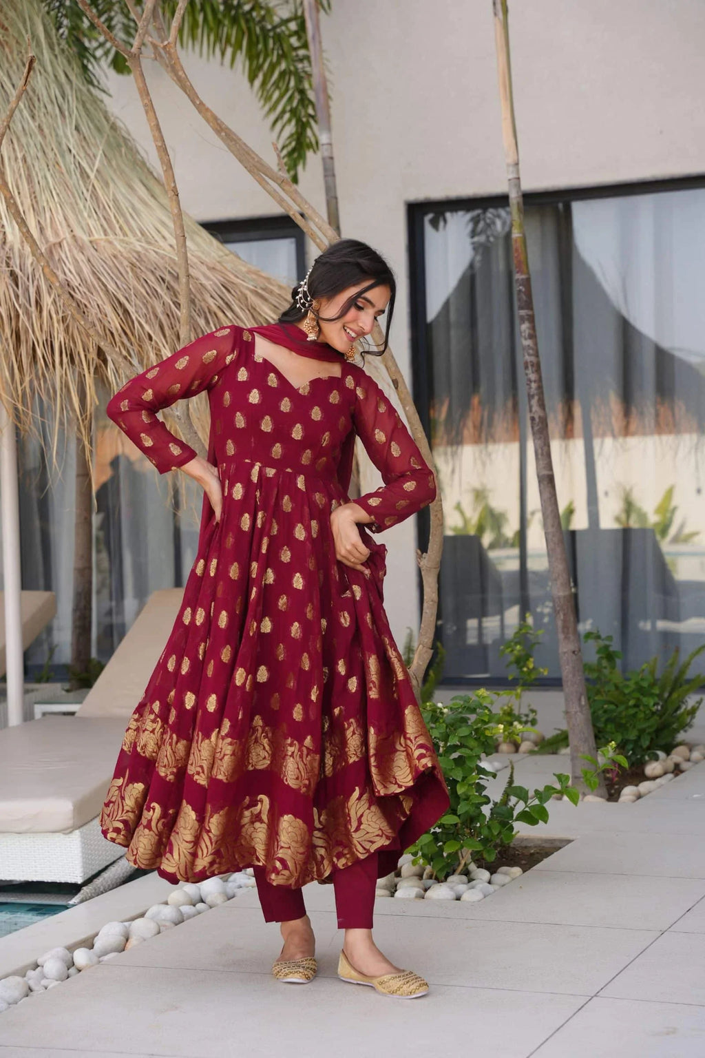 Festive Maroon Anarkali Suit For Women