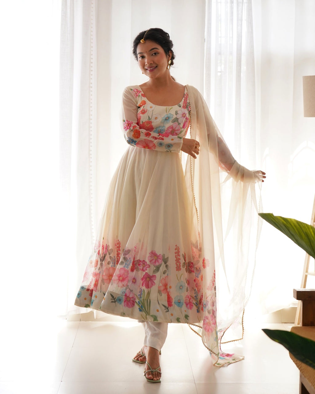 Digitally Printed & Embroidered Yoke Pure Soft Organza Anarkali Suit For Women