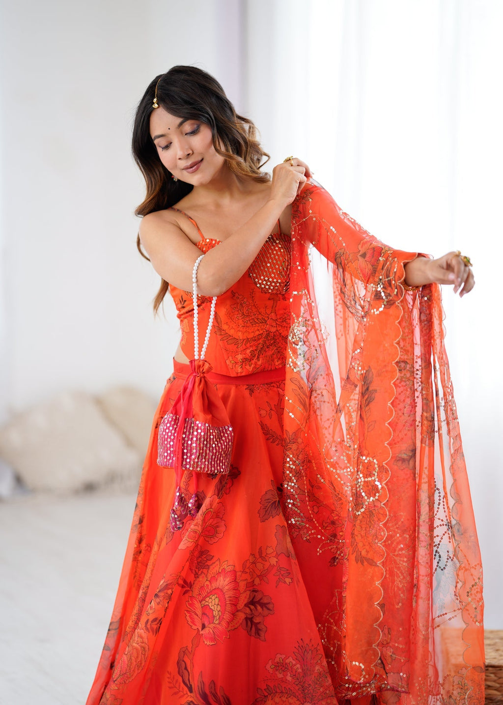 Rust Orange Floral Lehenga For Women | Haldi, Wedding & Festive Wear for Women