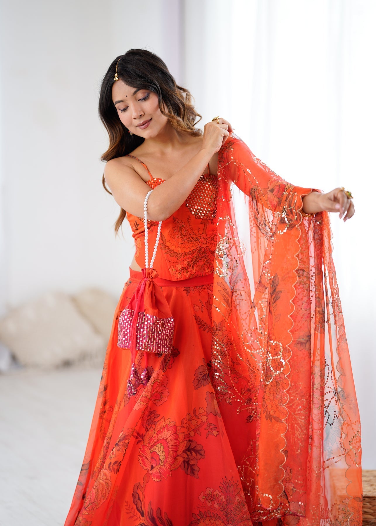 Rust Orange Floral Lehenga For Women | Haldi, Wedding & Festive Wear for Women