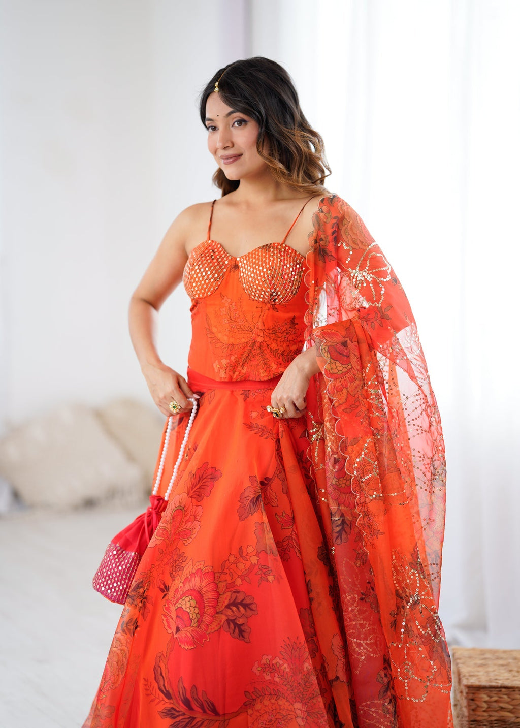 Rust Orange Floral Lehenga For Women | Haldi, Wedding & Festive Wear for Women