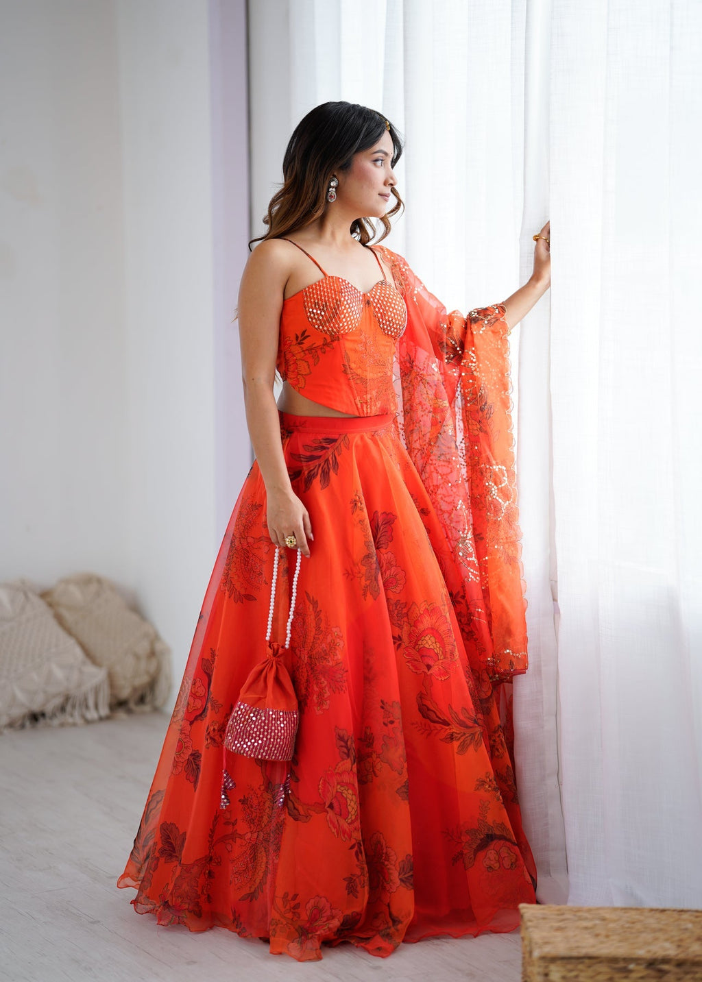 Rust Orange Floral Lehenga For Women | Haldi, Wedding & Festive Wear for Women