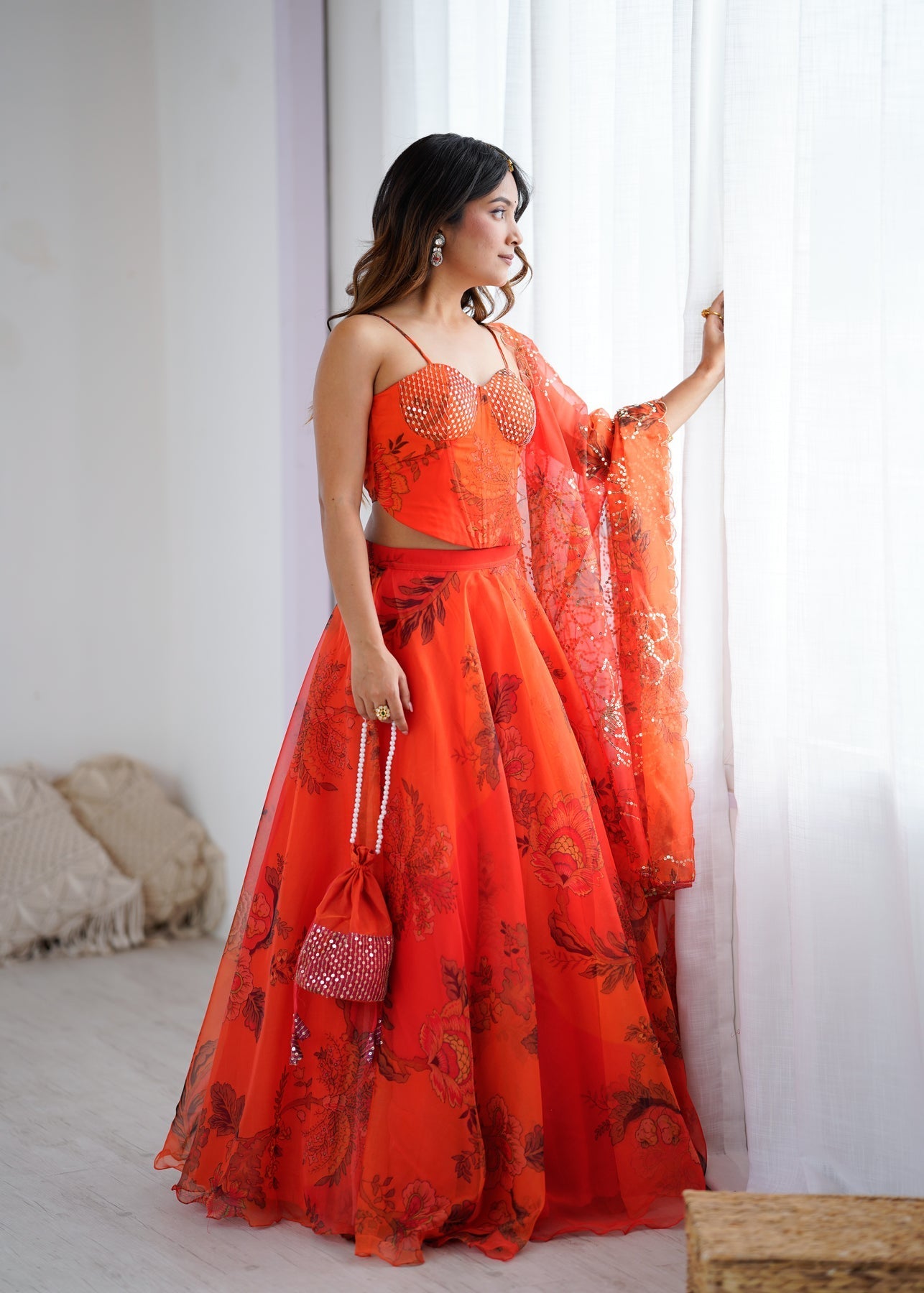 Rust Orange Floral Lehenga For Women | Haldi, Wedding & Festive Wear for Women