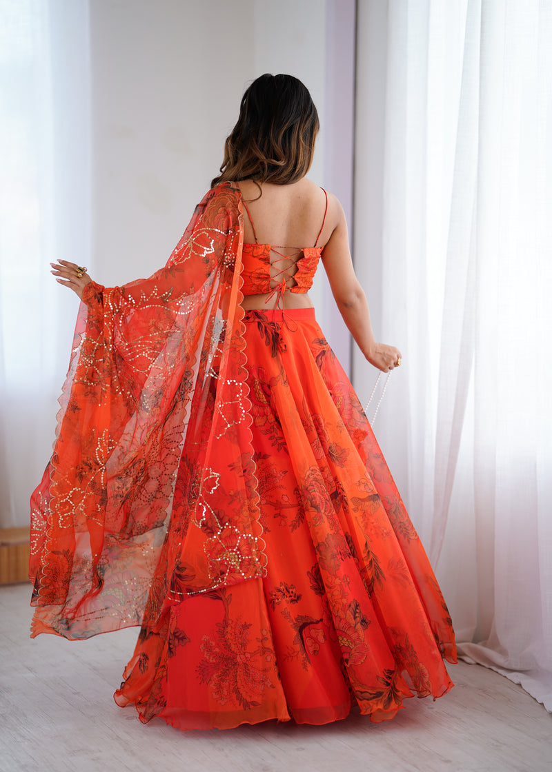 Rust Orange Floral Lehenga For Women | Haldi, Wedding & Festive Wear for Women