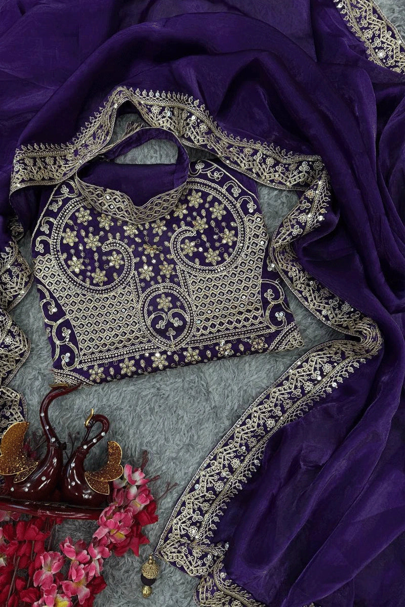 Party & Wedding Wear Designer Royal Purple Embroidered Sequin Saree with Mirror Work | Party Wear Saree For Women