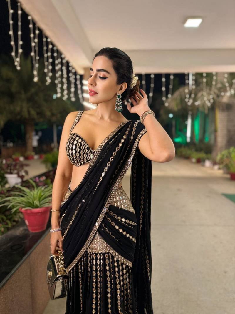Wedding Wear Black Ready To Wear Mirror Work Saree in Faux Georgette | Ready To Wear Saree For Wedding