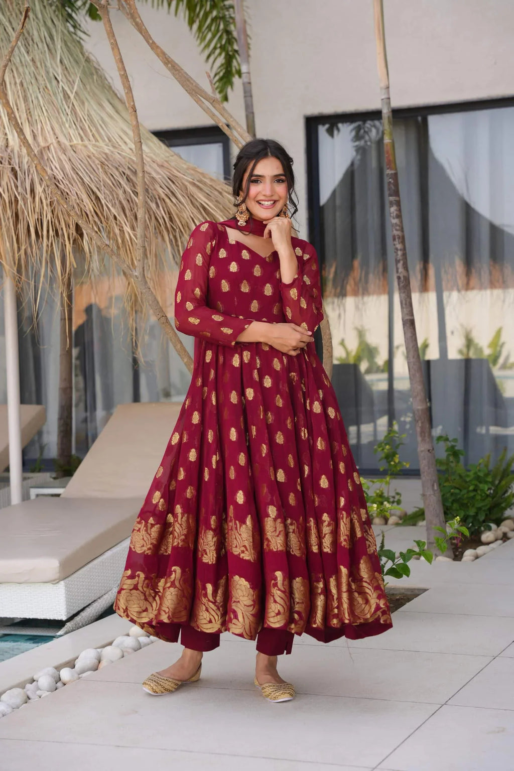 Festive Maroon Anarkali Suit For Women