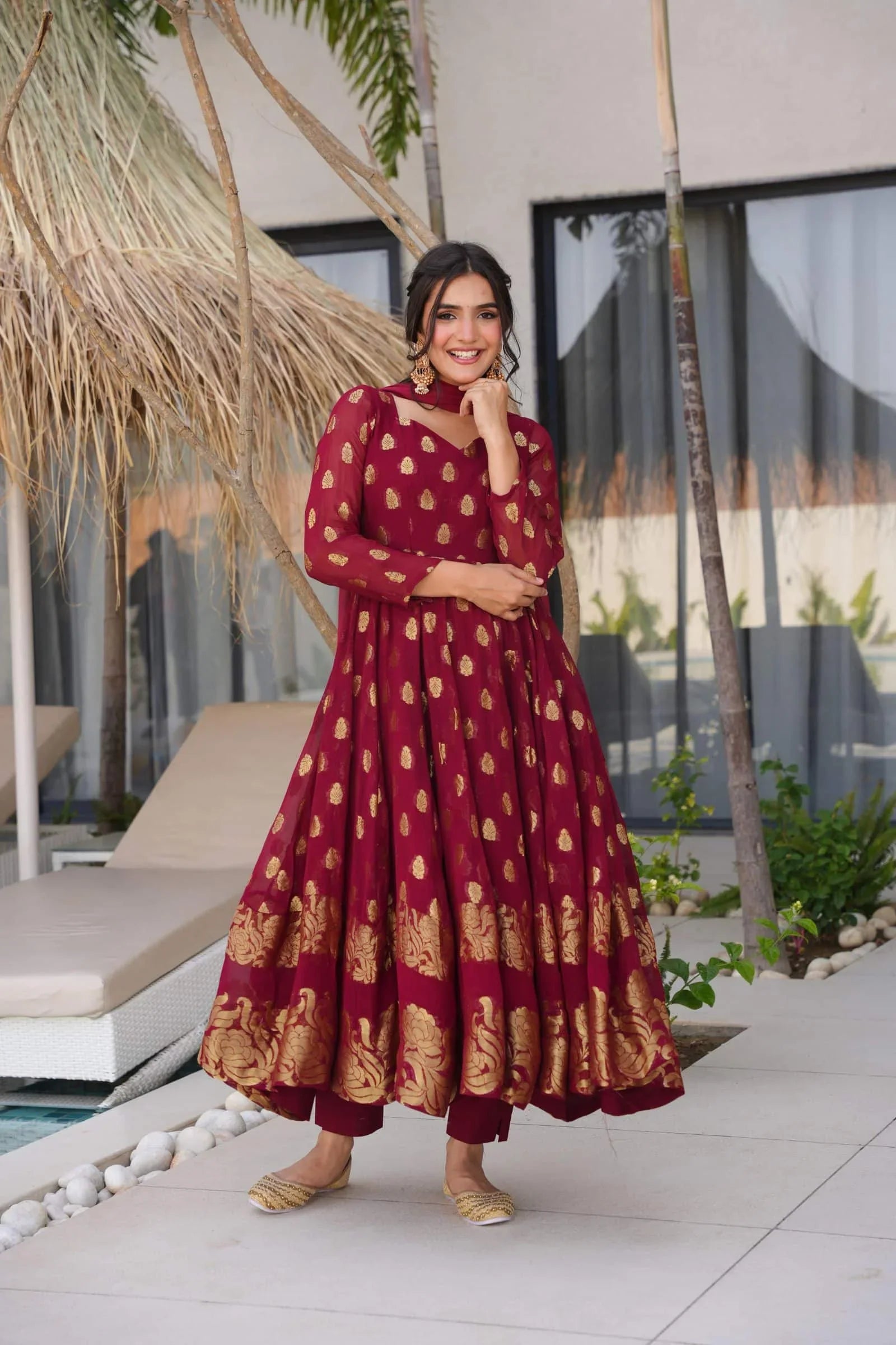 Festive Maroon Anarkali Suit For Women