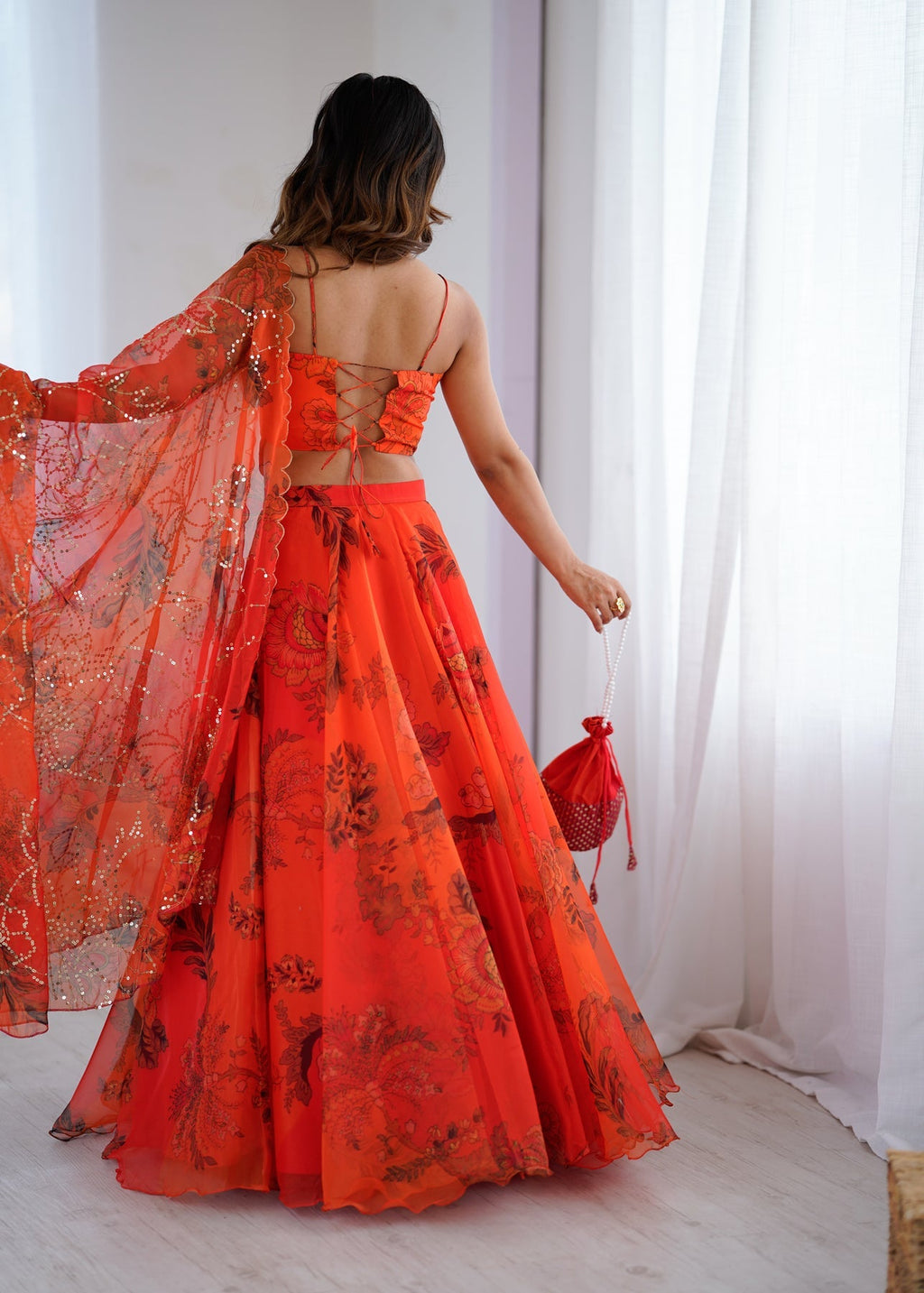 Rust Orange Floral Lehenga For Women | Haldi, Wedding & Festive Wear for Women