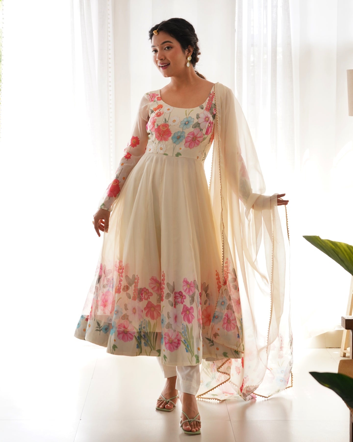 Digitally Printed & Embroidered Yoke Pure Soft Organza Anarkali Suit For Women