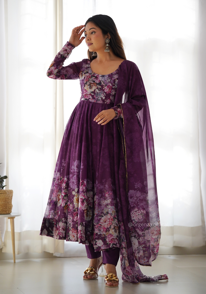 Floral Organza Silk Anarkali Kurtis