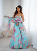 Modern Partywear Sky Blue Floral Full Stitched Lehenga Choli For Women | Mermaid Lehenga For Women